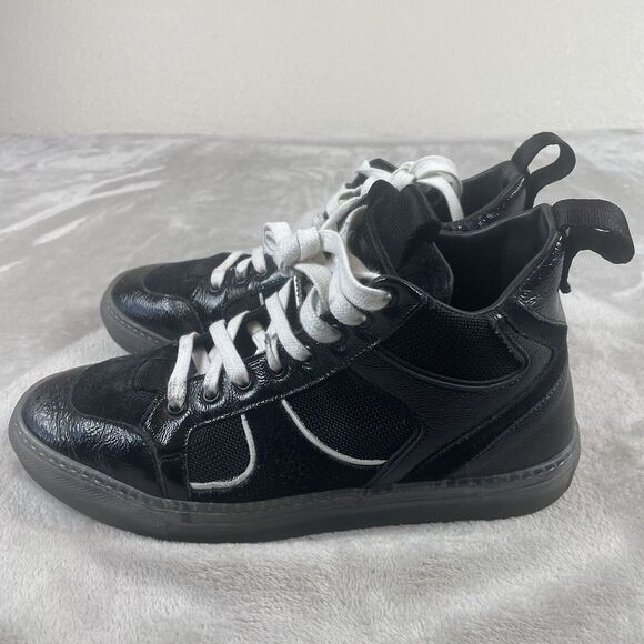 RtA Sneakers Men 7 Black 1001 Patent Leather Suede & Canvas High‎ Top Italy $540